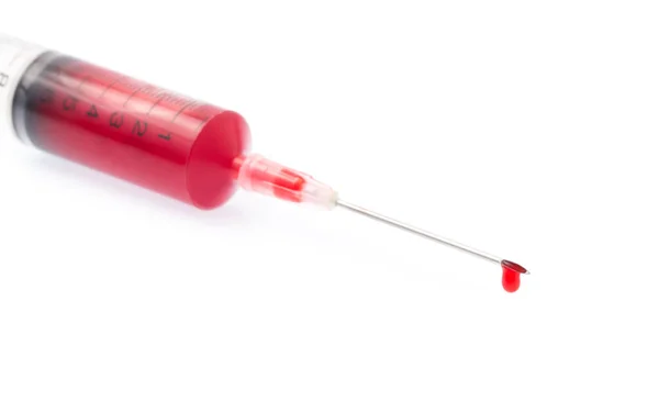 Bloed Spuit Voor Injectie Geïsoleerd Witte Achtergrond — Stockfoto