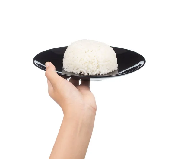 Hand Holding Dish Rice Isolated White Background — Stock Photo, Image