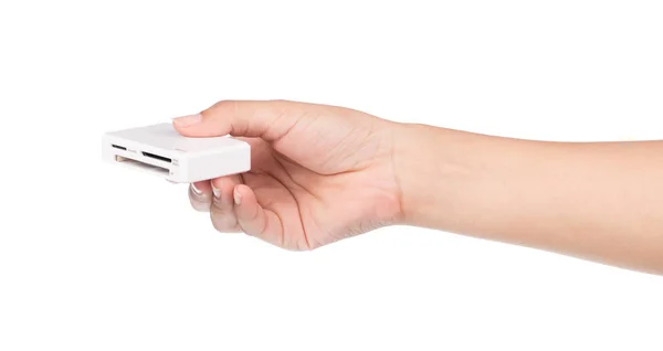 Hand Holding Usb Card Reader Isolated White Background — Stock Photo, Image
