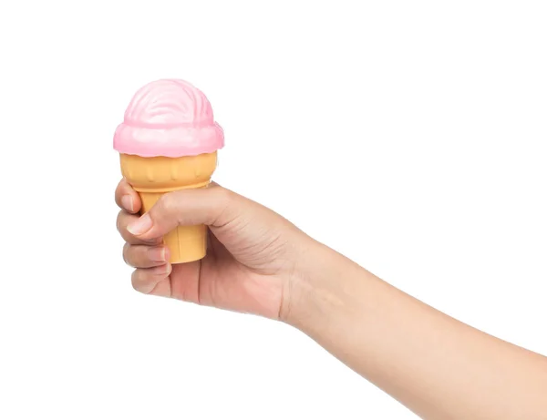 Cono Helado Fresa Mano Aislado Sobre Fondo Blanco — Foto de Stock