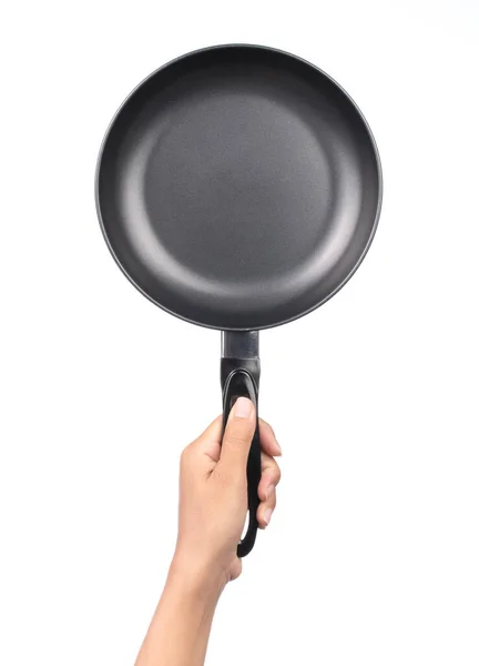 Hand Holding Frying Pan Isolated White Background — Stock Photo, Image