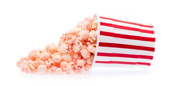 Rosa Popcorn Randig Hink Isolerad Vit Bakgrund — Stockfoto