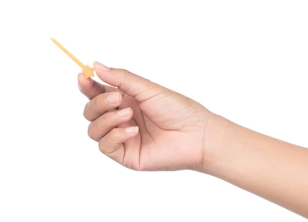 Hand Holding Star Plastic Stick Pick Isolated White Background — Stock Photo, Image