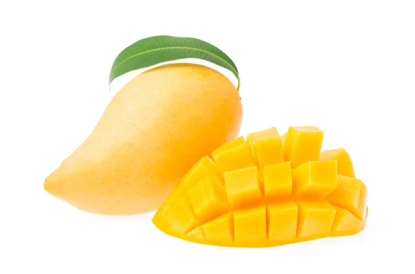 Rebanada Mango Con Hoja Aislada Sobre Fondo Blanco —  Fotos de Stock