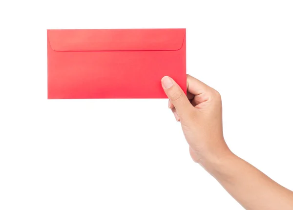 Mão Segurando Envelope Vermelho Para Dar Dia Ano Novo Chinês — Fotografia de Stock