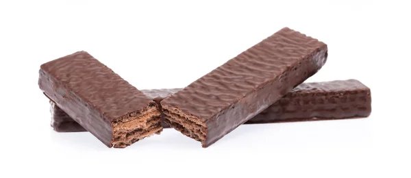 Törött Édes Csokoládé Gofri Elszigetelt Fehér Alapon — Stock Fotó