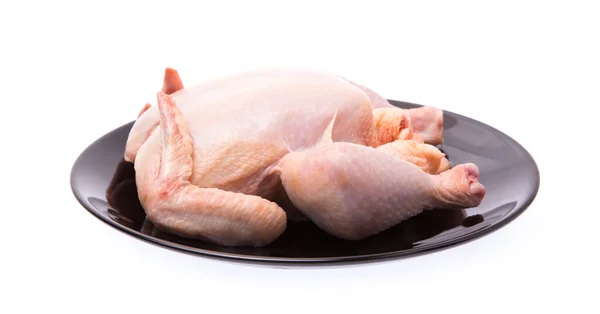 Raw Chicken Black Plate Isolated White Background — Stock Photo, Image