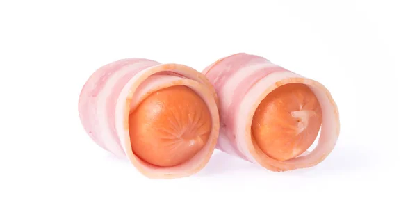 sausage rolled with bacon isolated on white background