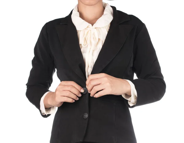 Porträt Einer Geschäftsfrau Anzug Isoliert Auf Weißem Hintergrund Stockbild