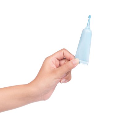 El ele tutuşan tutkal bluetüpleri Beyaz Arkaplanda izole