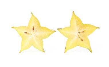 Beyaz arkaplanda izole edilmiş yıldız meyvesi ya da karambola