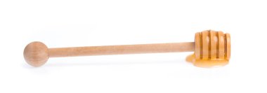 Beyaz arkaplanda izole edilmiş bal için ahşap kaplama