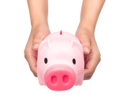 Domuzcuk tarzı para kutusu beyaz arka planda izole edilmiş.