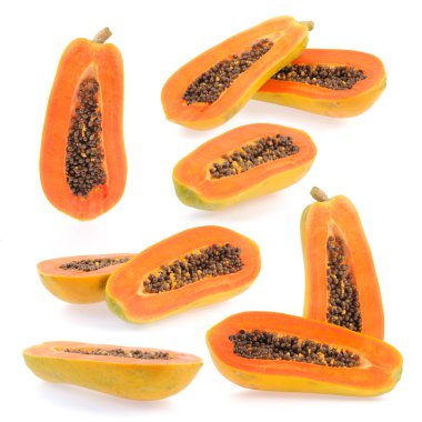 Papaya meyve koleksiyonu beyaz arkaplanda izole edildi