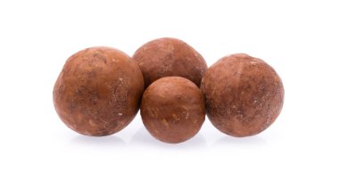 Macadamia fındığı beyaz arkaplanda izole edildi.