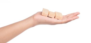 Beyaz arka planda izole edilmiş çilekli waffle 'lar.