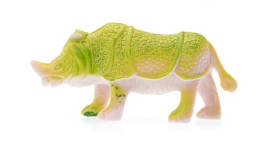 rhinoceros made out of plastic. animal toy isolated on white background