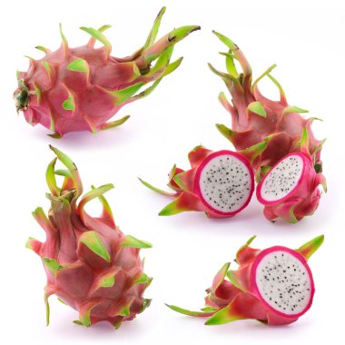 Beyaz arka planda izole edilmiş Ejder meyveleri koleksiyonu