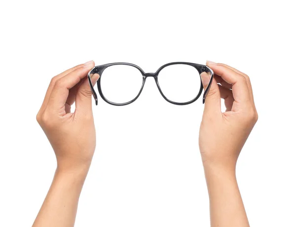 Ruka Držící Oko Brýle Izolované Bílém Pozadí — Stock fotografie