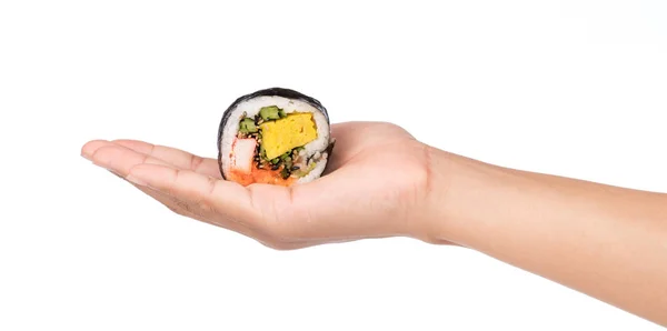 手拿着Sushi隔离在白色背景下 — 图库照片
