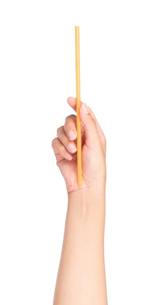 Hand Holding Drinking Straw Isolated White Background — Stock Photo, Image