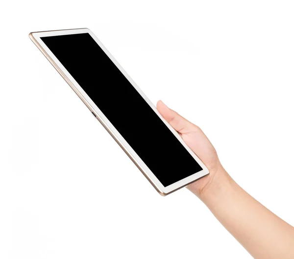 Mano Tenendo Tablet Del Telefono Isolato Sfondo Bianco — Foto Stock