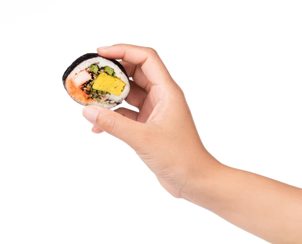 Hand Holding Sushi Isolated White Background — Stock Photo, Image