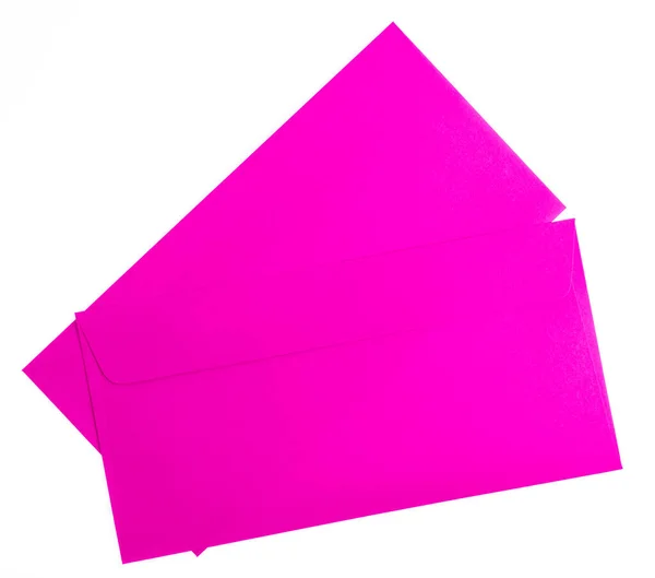 粉红的纸制信封 白色背景隔离 — 图库照片