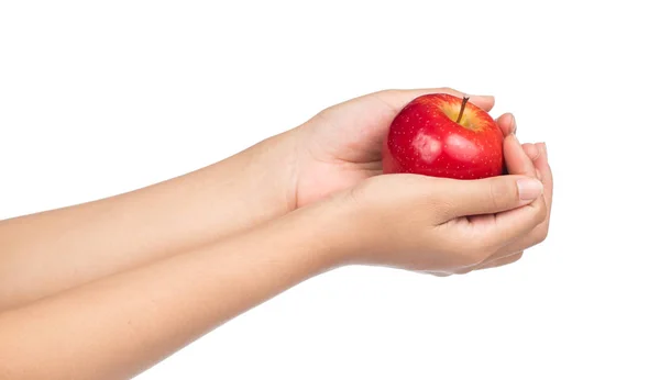 Hand Holding Red Apple Isolated White Background — Stock Photo, Image