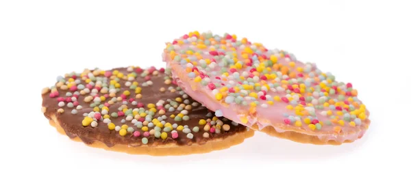 Csokoládé Eper Cookie Tetején Öntözés Elszigetelt Fehér Alapon — Stock Fotó
