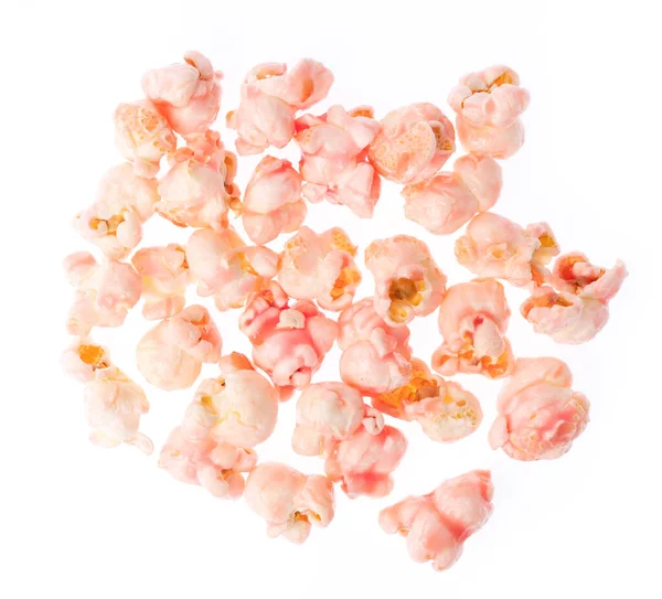 Snack Mat Rosa Popcorn Smaksatt Jordgubbe Isolerad Vit Bakgrund — Stockfoto