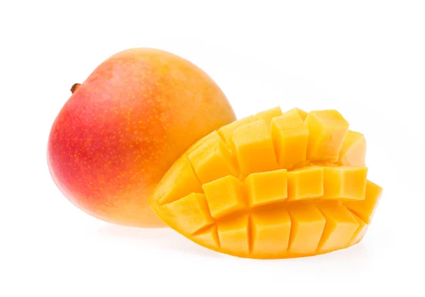 Deliciosa Fruta Madura Mango Con Corte Mango Aislado Sobre Fondo — Foto de Stock