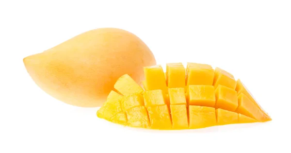 Mango Scheibe Würfel Geschnitten Isoliert Auf Weißem Hintergrund — Stockfoto