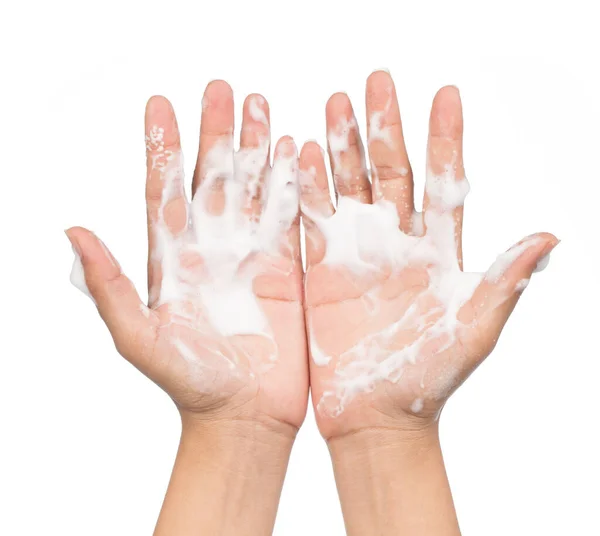 Handen Wassen Geïsoleerd Witte Achtergrond — Stockfoto