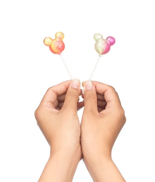 Hand Holding Lollipops Isolated White Background — Stock Photo, Image