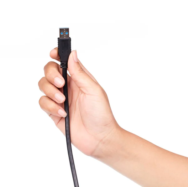 Hand Houden Usb Usb3 Connector Geïsoleerd Witte Achtergrond — Stockfoto