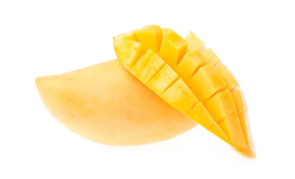 Mango Slice Skära Till Kuber Isolerad Vit Bakgrund — Stockfoto