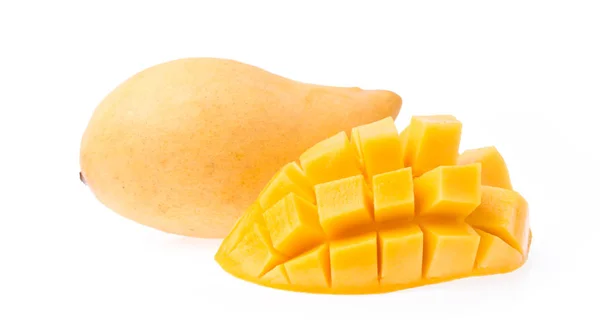 Deliciosa Fruta Madura Mango Con Corte Mango Aislado Sobre Fondo — Foto de Stock
