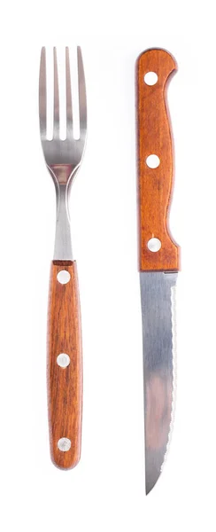 白色背景隔离的木刀和叉子 — 图库照片