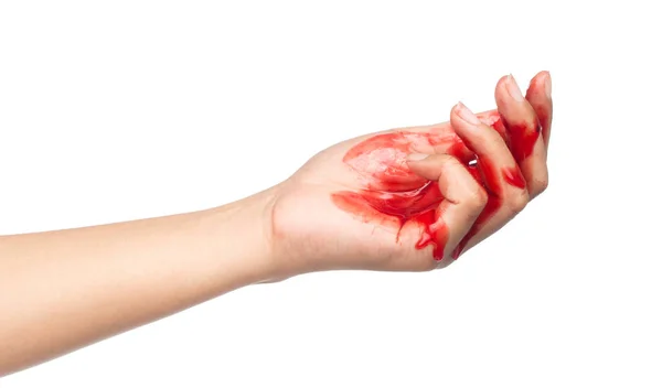 Bloody Hand Smearing Red Isolated White Background — Stock Photo, Image
