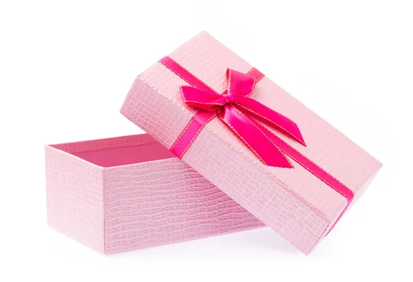Caixa Presente Rosa Com Fita Isolada Fundo Branco — Fotografia de Stock