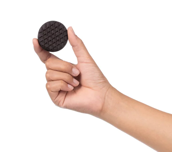 Hand Holding Oreo Cookies Cream Milk Isolated White Background — Stock Photo, Image