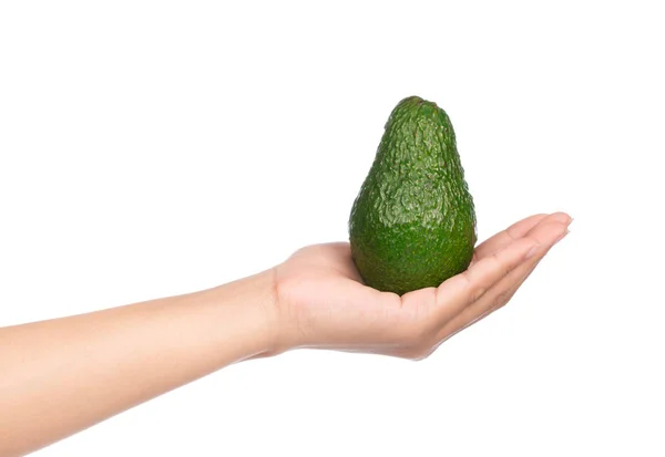 Χέρι Κρατώντας Avocado Απομονώνονται Λευκό Φόντο — Φωτογραφία Αρχείου