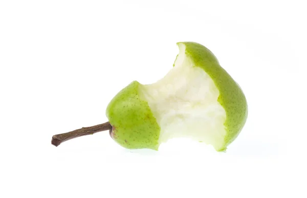Bite Grönt Päron Isolerad Vit Bakgrund — Stockfoto