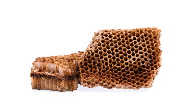 Kurumuş bal peteği, beyaz arka planda izole edilmiş arı kovanı.