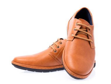 Beyaz Arkaplanda Resmi Erkek Kahverengi Deri Ayakkabı.