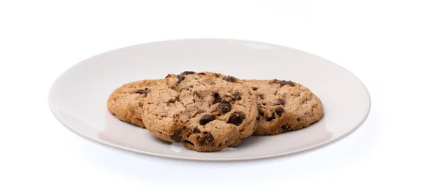 Печиво Шоколадне Печиво Тарілці Ізольоване Білому Тлі — стокове фото