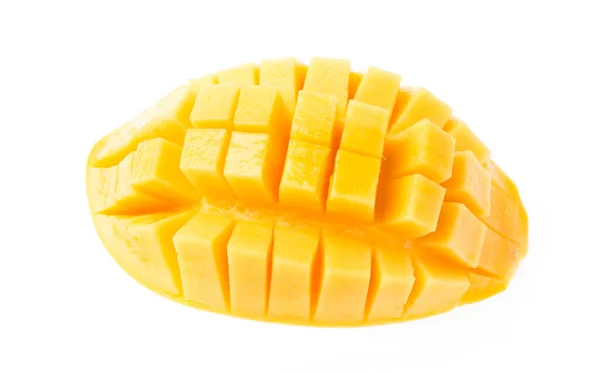 Fetta Mango Tagliata Cubetti Isolata Fondo Bianco — Foto Stock