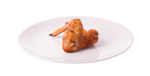 Ψητή Φτερούγα Κοτόπουλου Πιάτο Που Απομονώνεται Λευκό Φόντο — Φωτογραφία Αρχείου