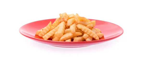 Patatas Fritas Serradas Sobre Plato Aislado Sobre Fondo Blanco —  Fotos de Stock